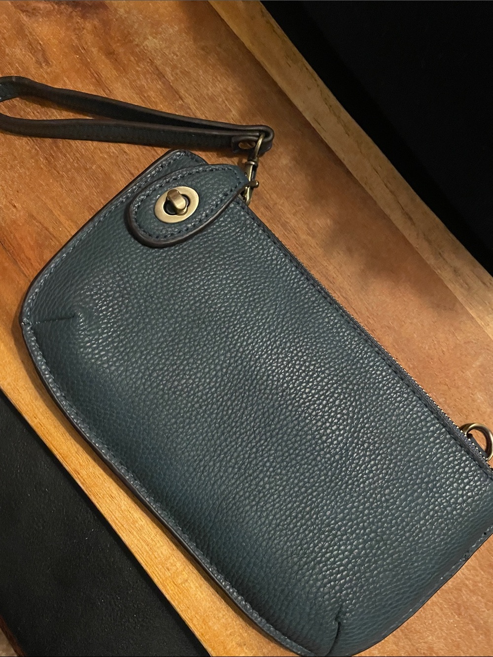 Joy Susan Blue Pebbled Leather Wristlet Clutch